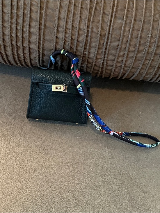 Handbags - Black Mini Top-Handle Bag Charm with Colorful Scarf Wrap